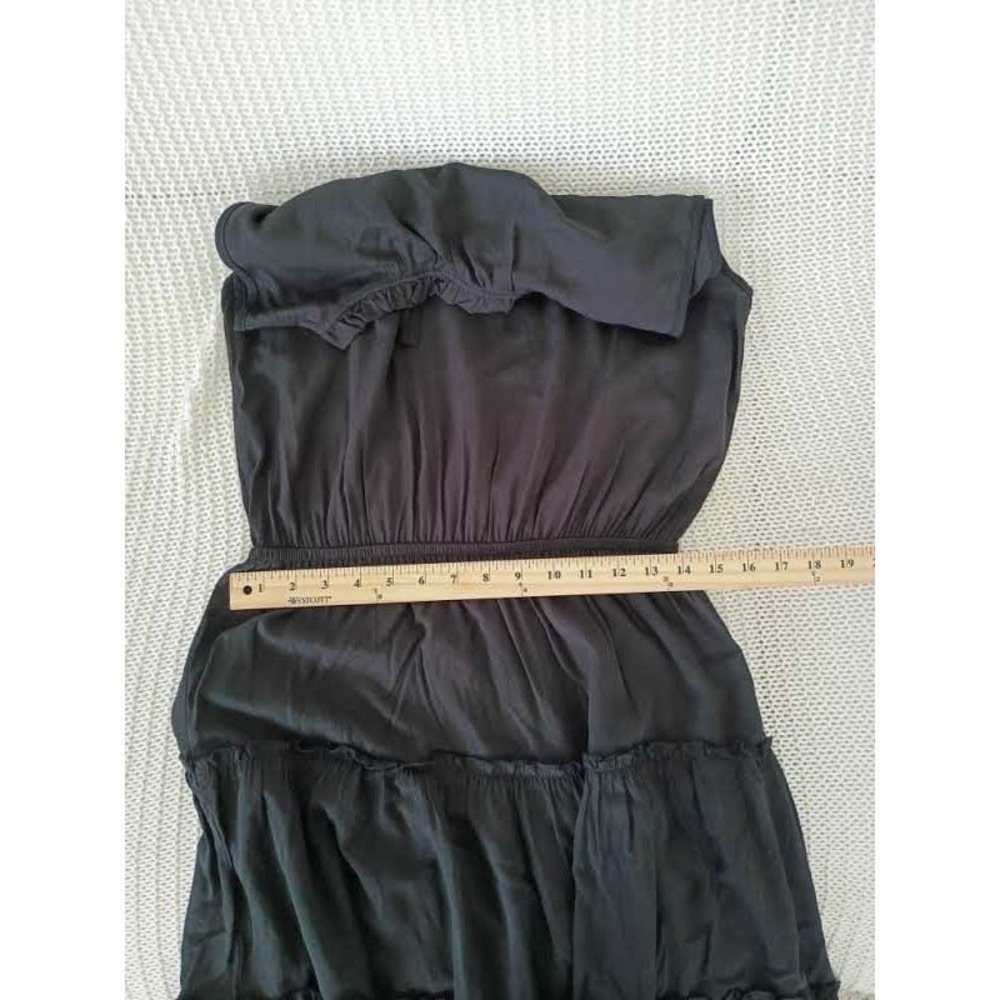 Insulation 100% Cotton Tiered Mini Dress M Black Ruffle Tie Neck Boho Dainty LBD - Picture 10 of 11